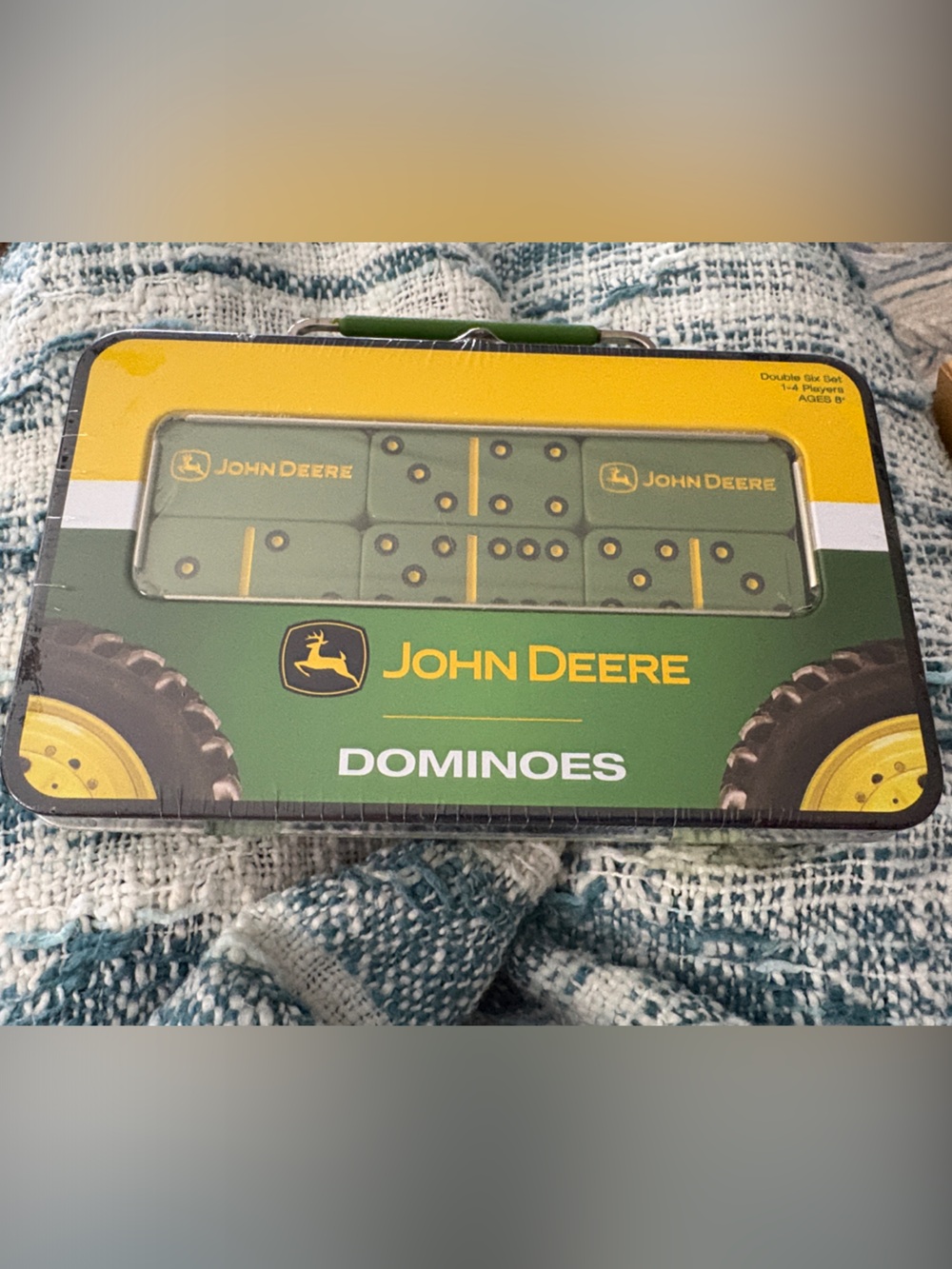 Brand new John Deere Green and Yellow Dominoes Tin Set